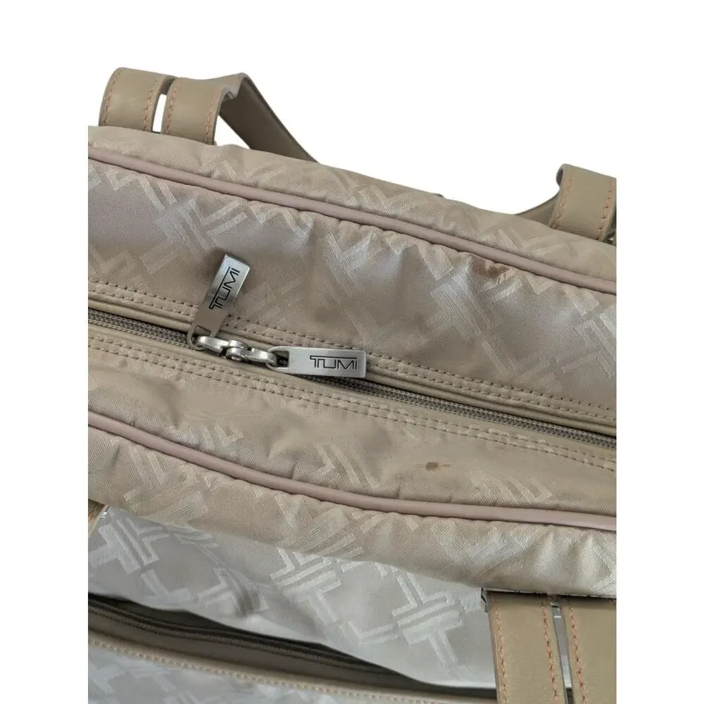 TUMI Signature Collection Logo Nylon Weekender Carry On Duffle Travel Bag Beige